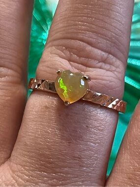 Chuck Clemency STS Sterling Silver 925 Rose Gold Plated Heart Cut Fire Opal Ring